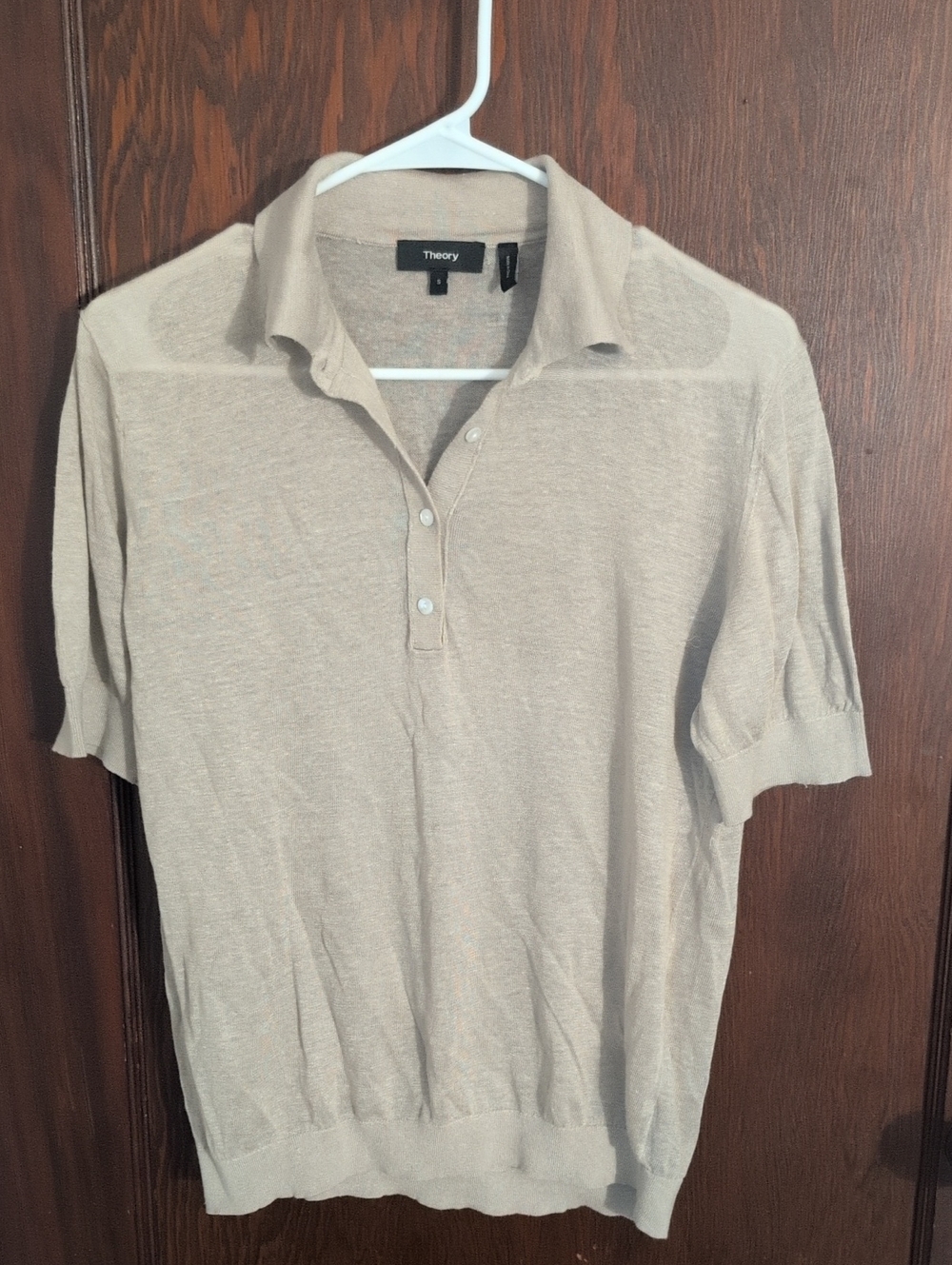 Theory Beige Short-Sleeve Polo Blouse